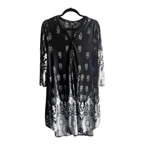R & B Collection DRESS Women's XL Long Sleeve French Paisley Black Gray White V - Picture 2 of 9